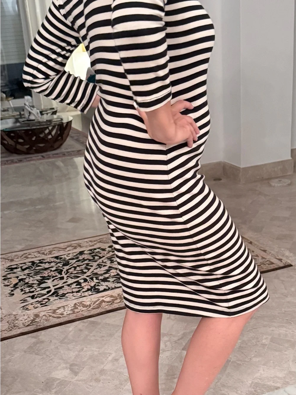 H&M Black and White Striped Midi Dress